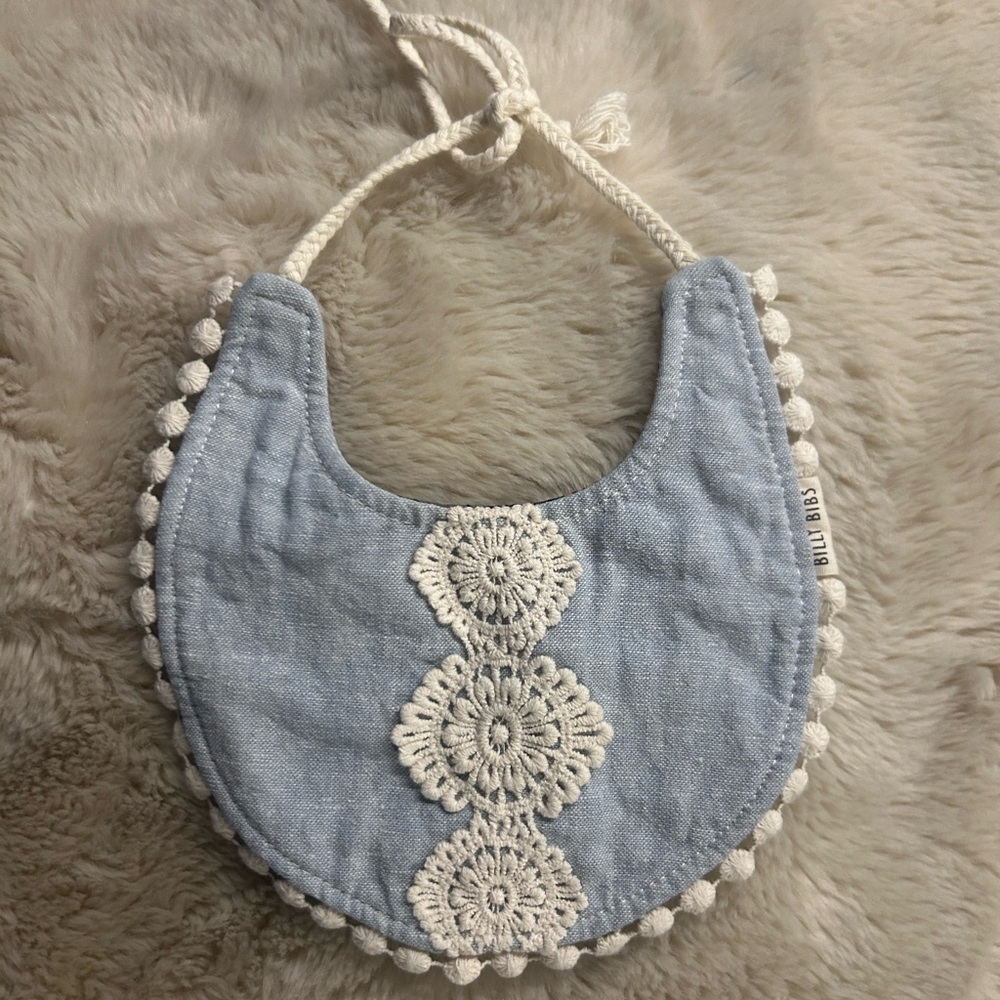 Blue and White Crochet Baby Bib